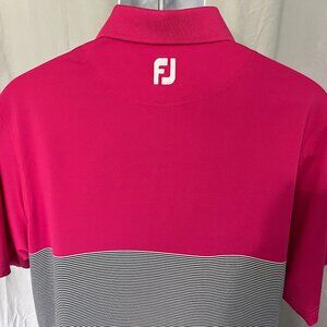 FootJoy FJ Men's pink, black and white striped short sleeve golf polo shirt S